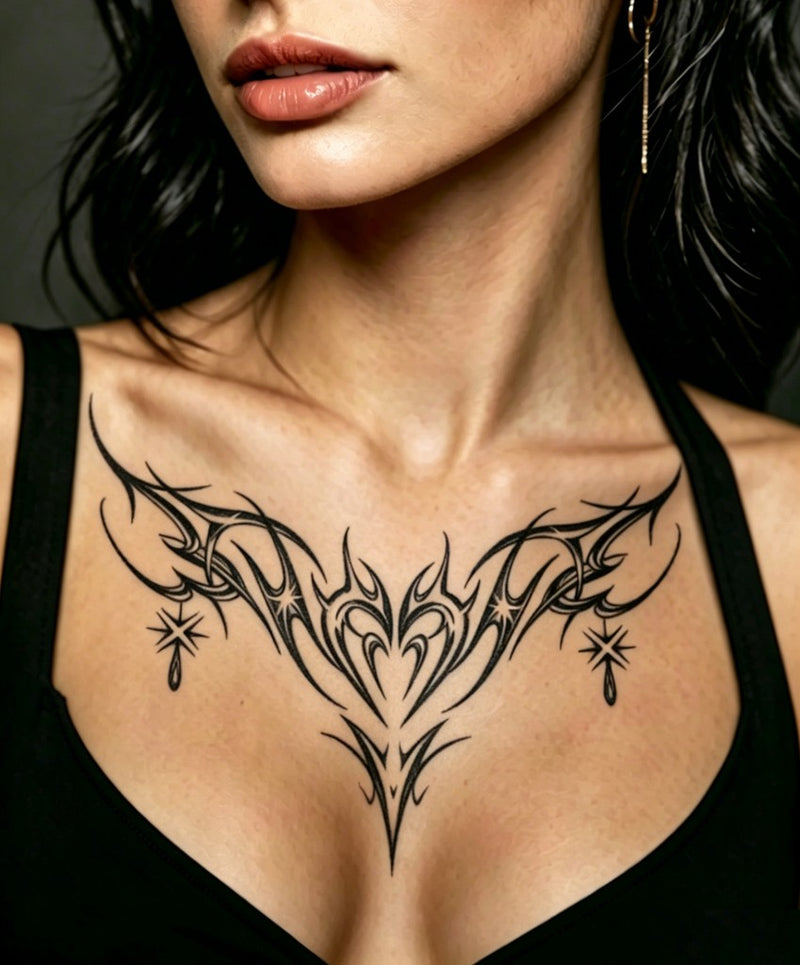 Neo-tribal chest tattoo style